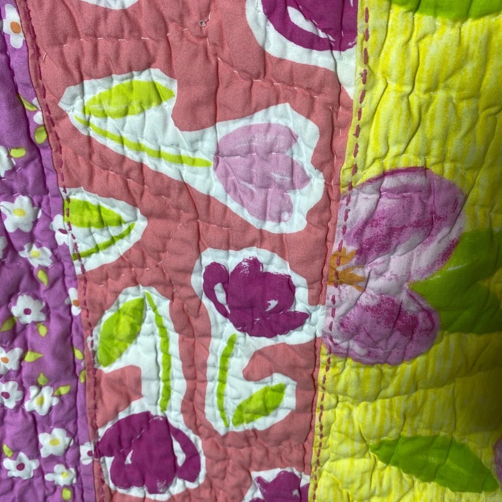POTTERY BARN KIDS Quilted Hearts & Flowers Crib Blanket Floral Pink Yellow Green